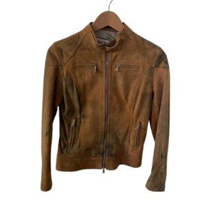 Italian Distressed Tan Suede Moto Jacket